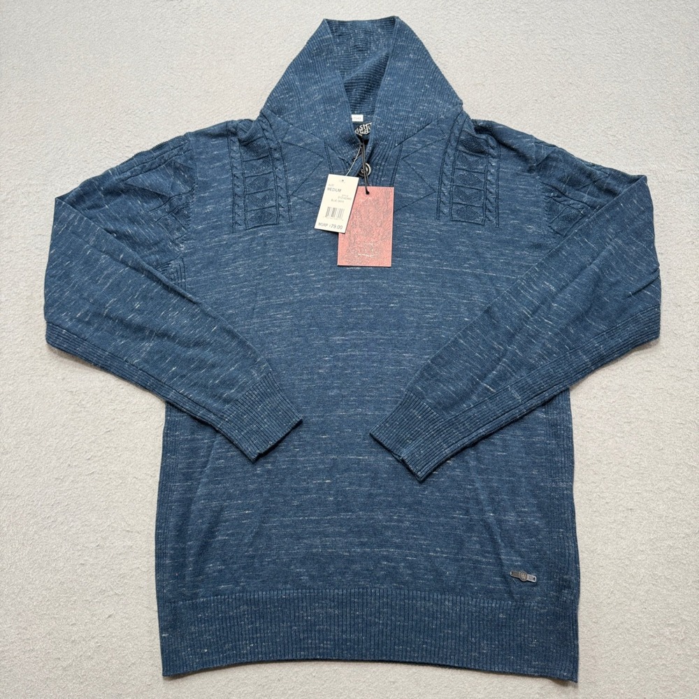 NEW Trash Nouveau Sweater Men's Medium Blue Shawl Collar Relaxed Fit Pullover